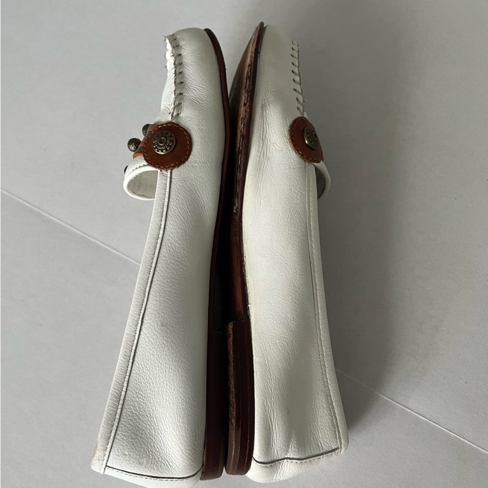 Vintage Liz Preppy Artsy Boho Size 7 White Leather Slip On Comfy Office Loafers - Picture 7 of 9